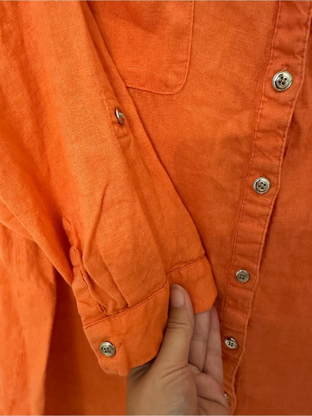 JM Collection Orange Button-Front Utility Shirt - Picture 4 of 5